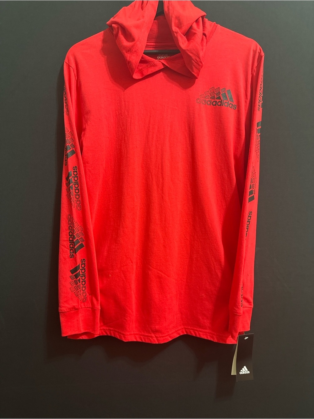 Adidas Youth Red Long-Sleeve Hoodie Tee